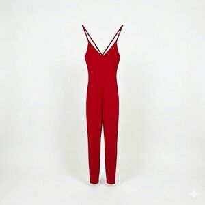 Norma Kamali Spat Catsuit Jumpsuit Small Red Fara Cross Back Sexy Sleek Stretch